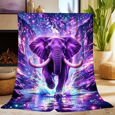 Purple Galaxy Elephant Blanket: Cosmic Purple Elephant Art