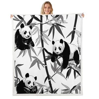Panda in Bamboo Forest Blanket: Black and White Bear Design