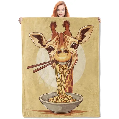 Giraffe Eating Noodles Blanket: A Cheerful Wildlife Illustration