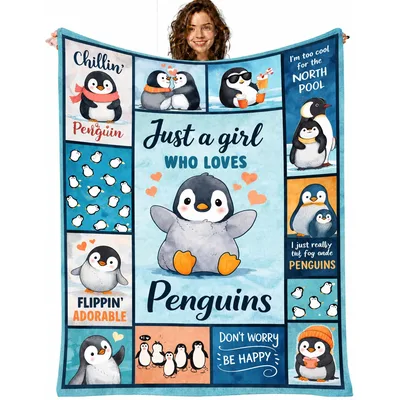 Just a Girl Blanket: Adorable Penguin Collage Design for Fans