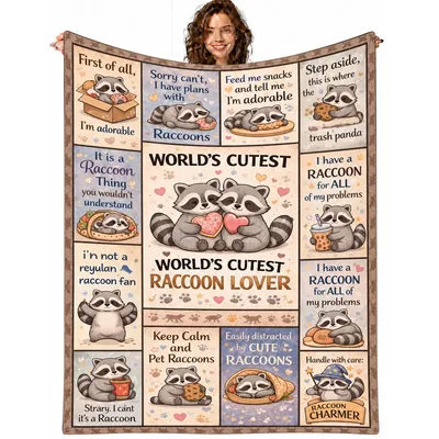 World's Cutest Raccoon Lover Blanket with Cute Collage Design