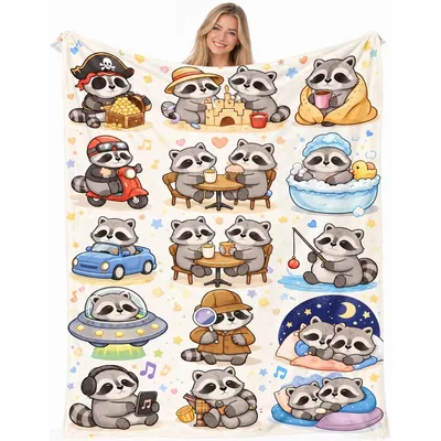 Cute Raccoons Pattern Blanket No. 2