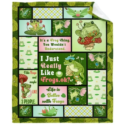 Frog Quotes Collage Blanket for Amazed Amphibian Lovers