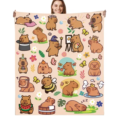 Cute Capybara Pattern Blanket: A Whimsical Floral Design