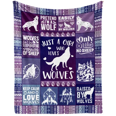 Just a Girl Blanket: Wolf Themed Patchwork Design for Fans