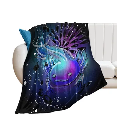 Axolotl in Purple Galaxy Blanket: Cosmic Creature Design