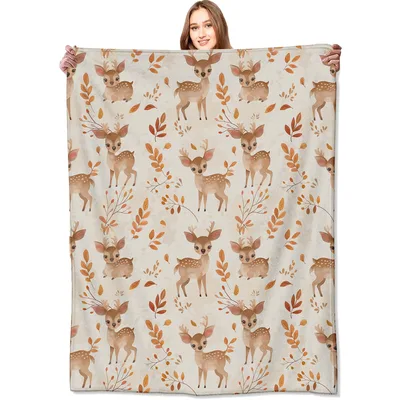 Whimsical Deer and Autumn Blanket: Cute Fawn Pattern for Cozy Days