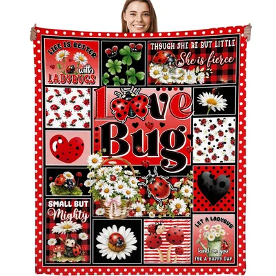 Love Bug Ladybug Collage Blanket features a vibrant