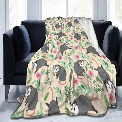 Possum and Flowers Pattern Blanket: Opossum Lovers Floral Throw