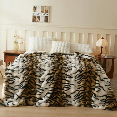 Tiger Stripe Print Faux Blanket Wild Animal Pattern for Cozy Beds