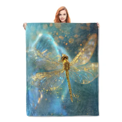 Golden Dragonfly Theme Blanket featuring a shimmering gold insect
