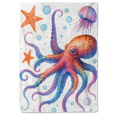 Rainbow Octopus Watercolor Blanket: A Vibrant Sea Creature Design