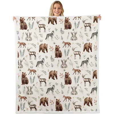 Woodland Animals Pattern Blanket featuring bears deer