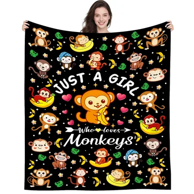 Just a Girl Who Loves Monkeys Blanket: Cute Cartoon Monkey Design