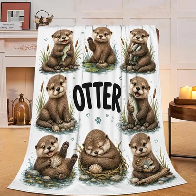 Otter Family Pattern Blanket featuring nine cute otters holding fish