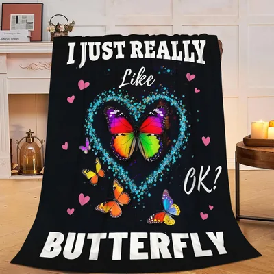 I Just Really Like Butterfly Blanket - Colorful Heart Design