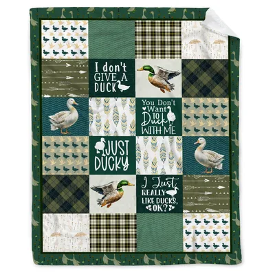 Mallard Duck Patchwork Quotes Blanket for Punny Duck Lovers