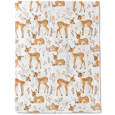Cute Deer Pattern Blanket: Spotted Fawns and Wildflowers