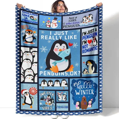 Penguins Ok Collage Quotes Blanket: Cute Penguin Design for Fans