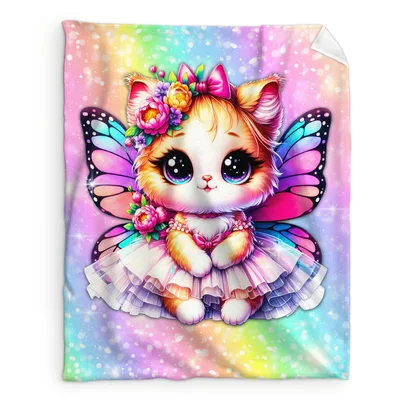 Fairy Kitten with Butterfly Blanket: Rainbow Cat with Wings and Tutu