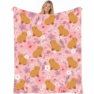 Capybara and Flowers Pattern Blanket: Cozy Floral Capybara Design