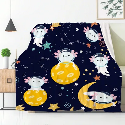 Axolotl Galaxy Space Blanket: Cute Astronaut Amphibians in Deep Blue