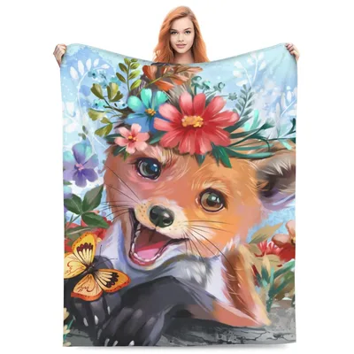Fox with Flower Crown Blanket No. 2 – Fox