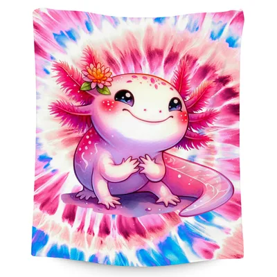 Cute Axolotl Tie Dye Blanket: Rainbow Flower Pet