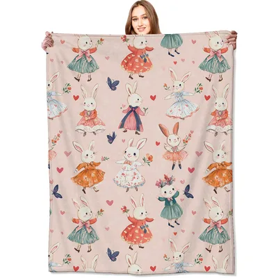 Cute Bunnies in Dresses Blanket: Whimsical Floral Bunny Pattern