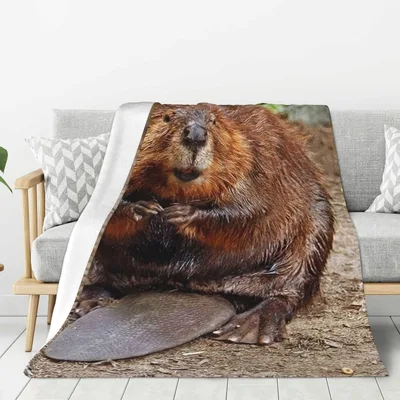 Cute Beaver Photo Blanket: Realistic Rodent Design for Nature Lovers
