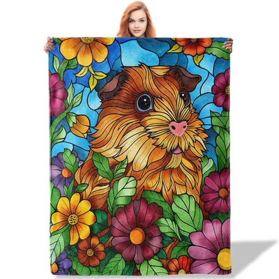 Stained Glass Guinea Pig Blanket: Colorful Floral Art for Pet Lovers