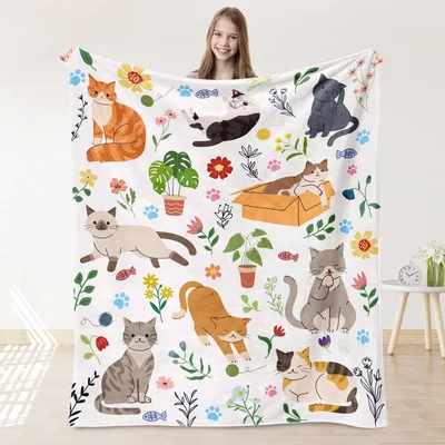 Cats and Flowers Pattern Blanket: Whimsical Feline and Floral Design