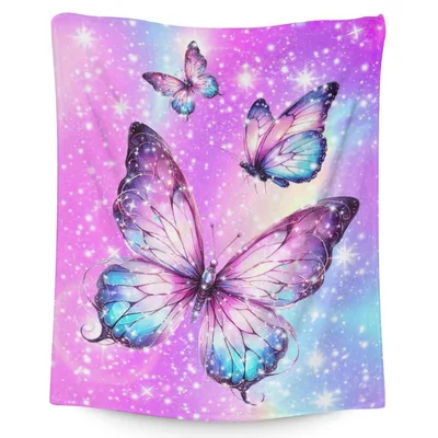 Butterflies on Sparkle Galaxy Blanket: Cosmic Wings Design