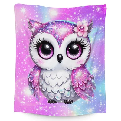 Cute Owl Galaxy Blanket: Sparkling Pink Owl with Starry Background