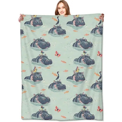 Hippos and Butterflies Pattern Blanket featuring smiling hippos