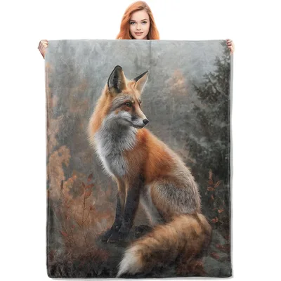 Autumn Fox in Forest Blanket: A Realistic Woodland Fox Print