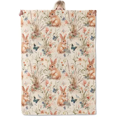 Watercolor Bunnies and Wildflowers Blanket: Soft Floral Rabbit Design