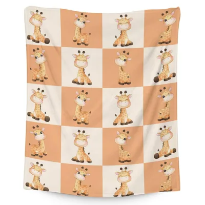 Giraffes on Checkerboard Blanket: Cute Giraffe Checkered Throw Design