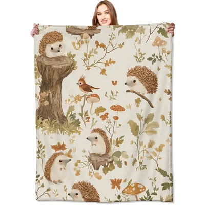 Hedgehog Woodland Scene Blanket featuring cute hedgehogs