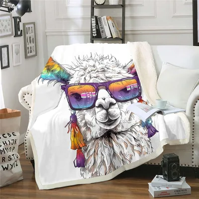 Alpaca with Sunglasses Sketch Blanket: Cool Animal Art for Your Space
