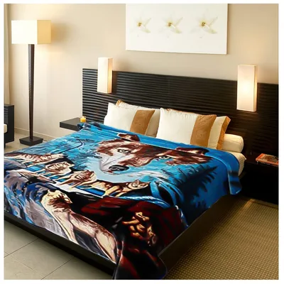 Wolf Face Design Blanket: Wild Wolf Art on Blue Background