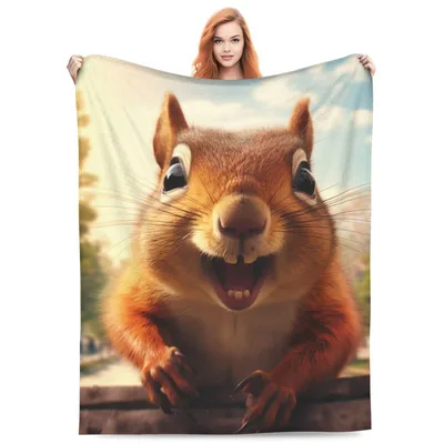 Happy Squirrel Close Up Blanket: A Cheery Portrait Design