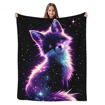 Galaxy Fox with Sparkle Blanket: Cosmic Kawaii Fox Design