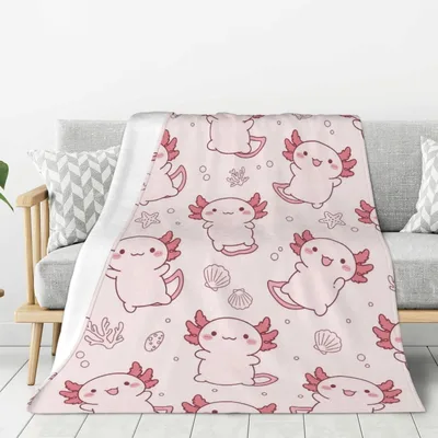 Pink Axolotl Line Art Blanket: Cute Pink Creature Pattern