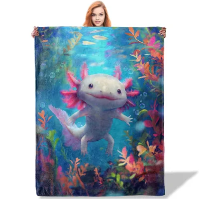 Axolotl Underwater Coral Scene Blanket: Cute Amphibian Art for Kids