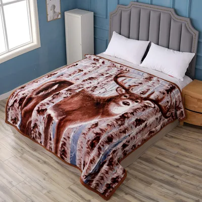 Deer in Cloudy Dream Blanket: Majestic Stag in Winter Forest Print