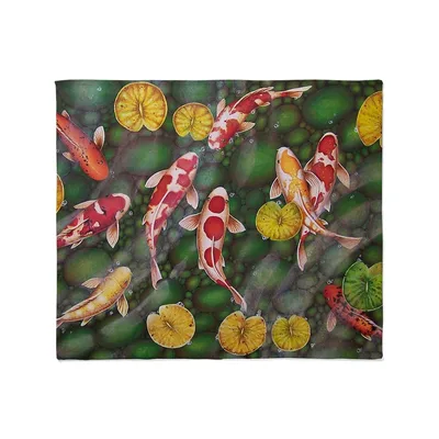 Koi Fish Pond Pattern Blanket: Serene Aquatic Art for Your Space