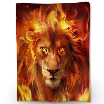 Lion with Flames Mane Blanket: Fiery Lion Art for Cozy Spaces