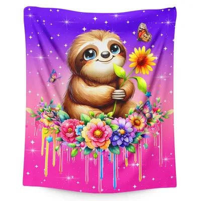 Cute Sloth with Flowers Blanket: A Dreamy Floral Sloth Design