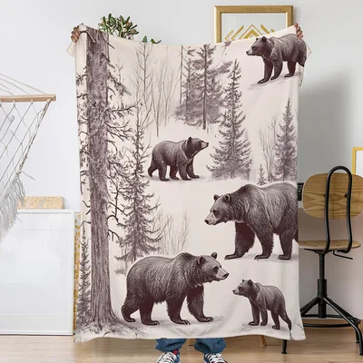 Brown Bears in Pine Forest Blanket